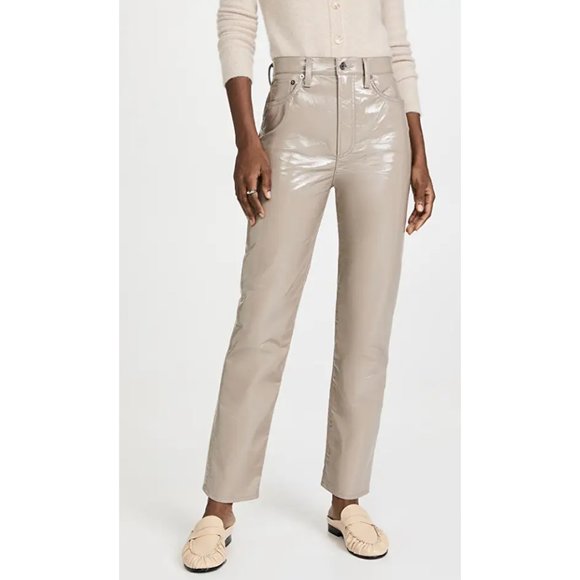 Agolde Leather 90s Pinch Waist Pants in Quail Patent Leather Size 30 - Picture 1 of 15